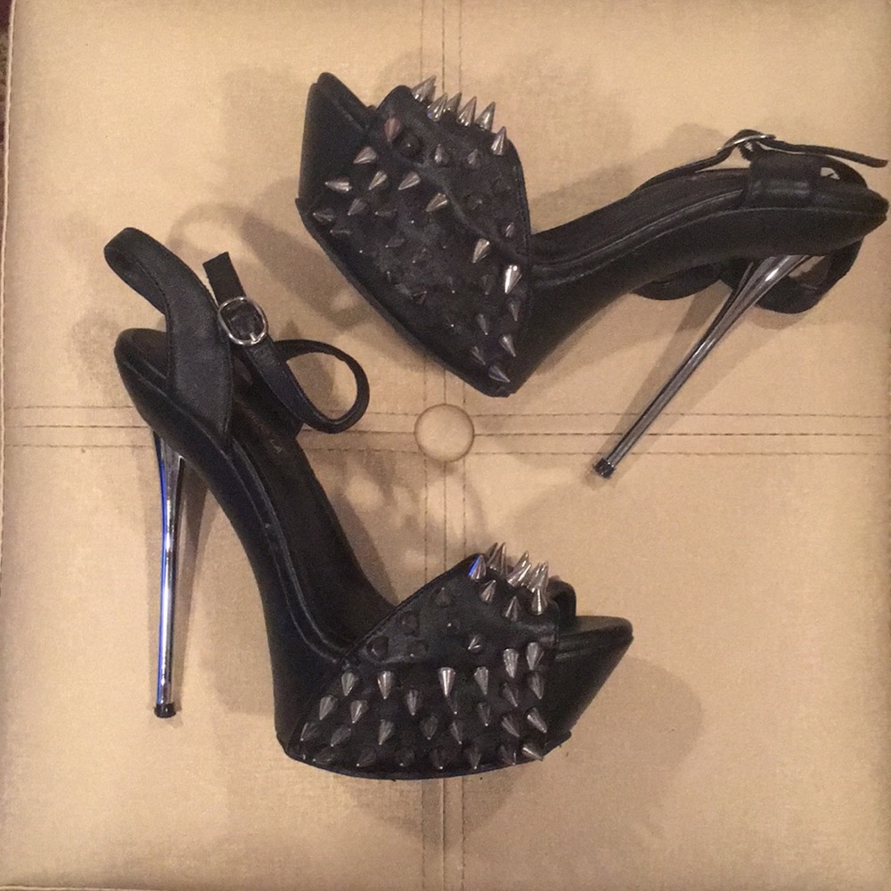 Black and silver studded platform shoes